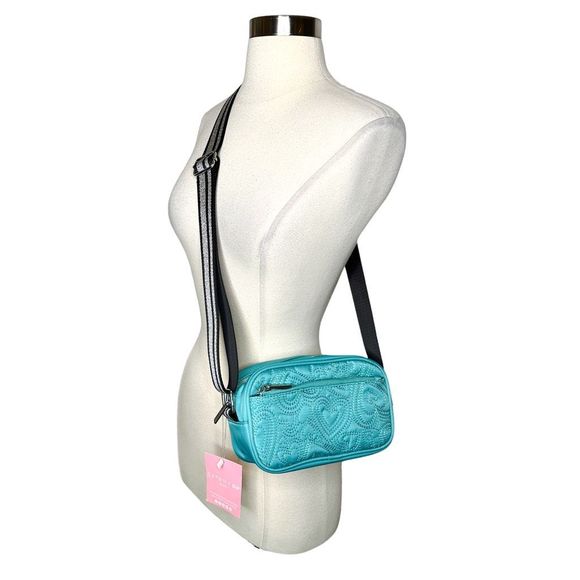 SkinnyDip London Millie Hearts Nylon Turquoise Camera Bag - 8" x 5" x 3” - Picture 2 of 6